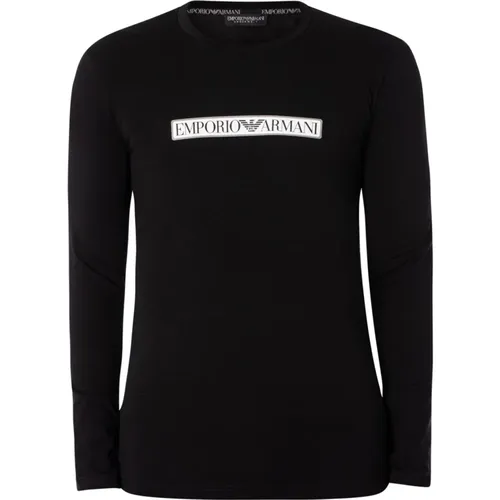 Stretch Logo Print T-Shirt - Herren Langarm , Herren, Größe: L - Emporio Armani - Modalova