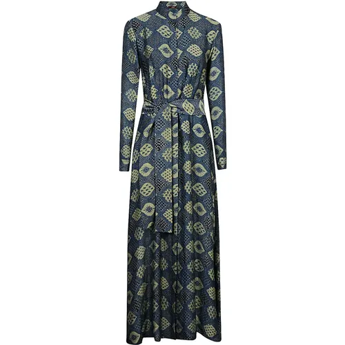 Blue Hand-Printed Long Sleeve Dress , female, Sizes: XL, M, XS - Obidi - Modalova