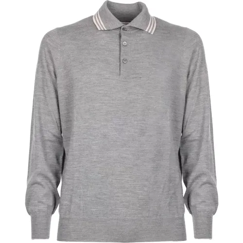 Knitted Polo in Grey Wool-Cashmere Blend , male, Sizes: M - BRUNELLO CUCINELLI - Modalova