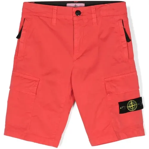 Orange Rote Kurze Hose,Schwarze Regular Shorts - Stone Island - Modalova