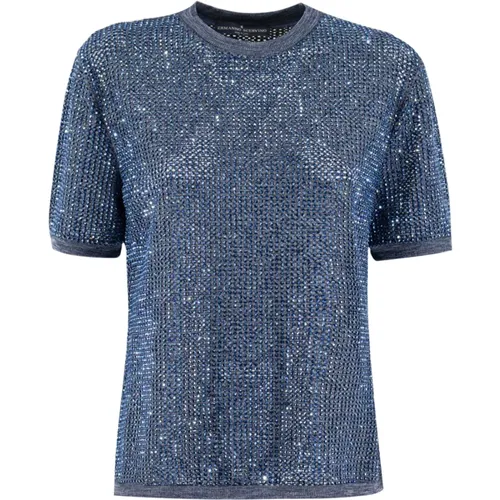Crystal Embellished Knitted T-shirt , female, Sizes: S, M - Ermanno Scervino - Modalova