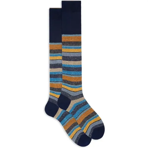 Italienische Gestreifte Baumwoll Leinen Socken , Herren, Größe: M - Gallo - Modalova