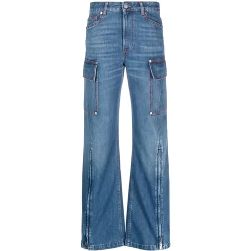Blaue Denim Jeans mit Appliqué Logo und Weitem Bein , Damen, Größe: W25 - Stella Mccartney - Modalova