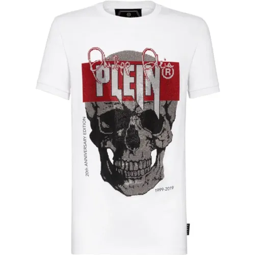 Skull Crystal Logo T-Shirt Weiß , Herren, Größe: S - Philipp Plein - Modalova