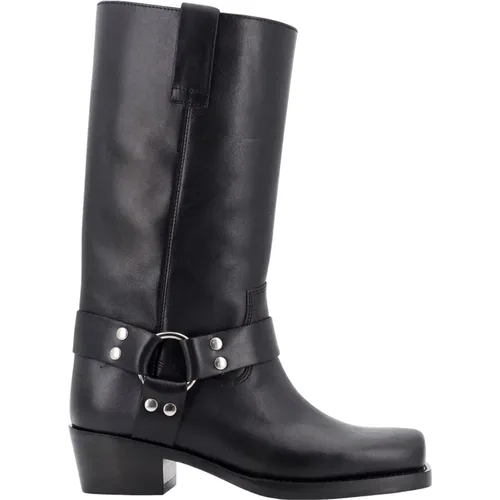 Schwarze Leder Stiefeletten mit Metall Detail , Damen, Größe: 41 EU - Paris Texas - Modalova