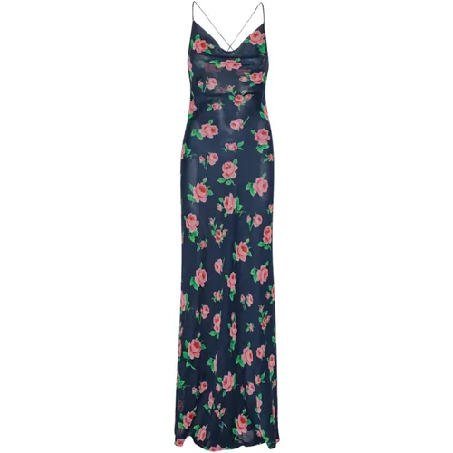 Chiffon Maxi Slip Kleid - Shining Rose / Midnight Navy , Damen, Größe: S - ROTATE Birger Christensen - Modalova