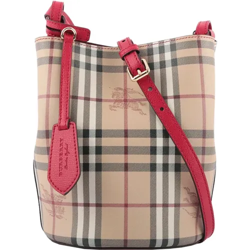 Beige/Red Leather Bucket Bag Model 4057157 , female, Sizes: ONE SIZE - Burberry - Modalova