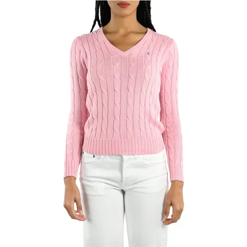 Rosa V-Ausschnitt Pullover , Damen, Größe: 2XL - Ralph Lauren - Modalova