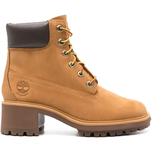 Braune Wildleder Schnürblockabsatzstiefel , Damen, Größe: 39 EU - Timberland - Modalova