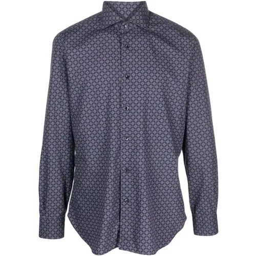 Geometrisches Muster Navy Blaues Hemd , Herren, Größe: 2XL - Barba - Modalova