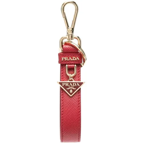 Roter Leder Schlüsselanhänger mit Logo-Anhänger , Damen, Größe: ONE Size - Prada - Modalova