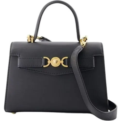 Schwarze Leder-Handtasche mit Griff - Versace - Modalova