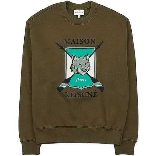 Khaki College Fox Sweatshirt , male, Sizes: M - Maison Kitsuné - Modalova