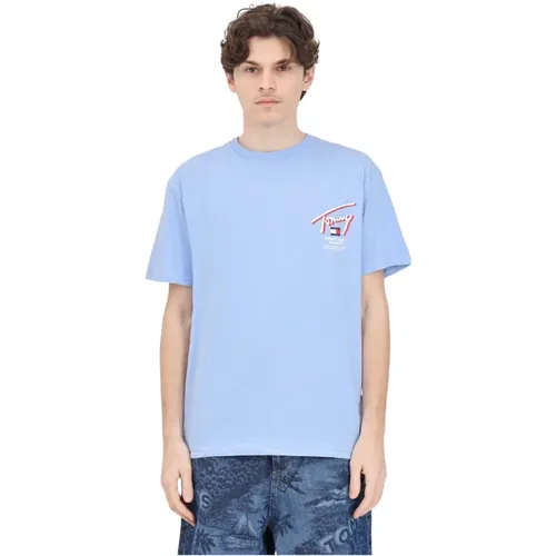 Hellblaues 3D Street Logo T-Shirt für Herren , Herren, Größe: L - Tommy Jeans - Modalova