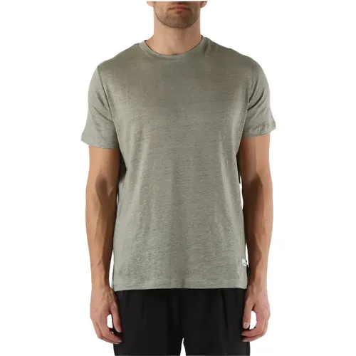Linen T-shirt with logo patch , male, Sizes: M, L, S - Distretto12 - Modalova