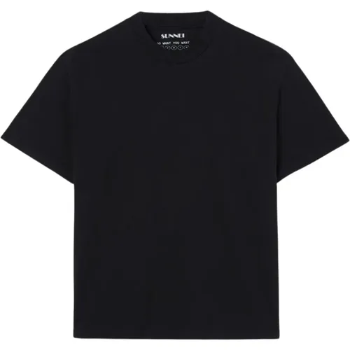 Schwarzes Baumwoll-T-Shirt mit Bügellogos , unisex, Größe: L - Sunnei - Modalova