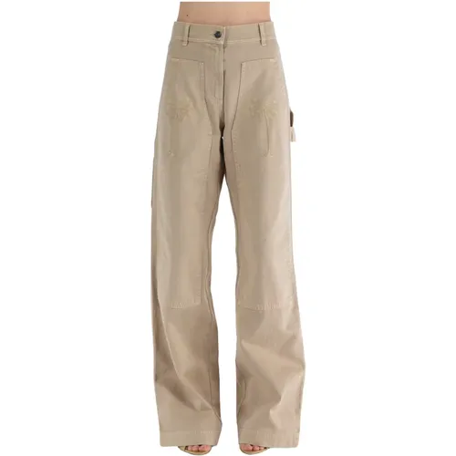 High-Quality CottonStraight Trousers , female, Sizes: 2XS, XS, S - Palm Angels - Modalova