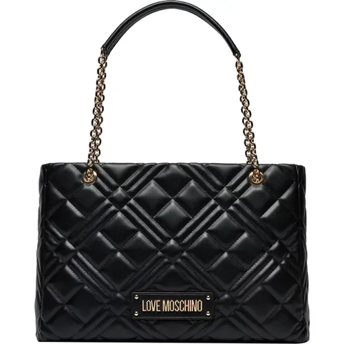 Schwarze Leder Shopper Tasche - Moschino - Modalova