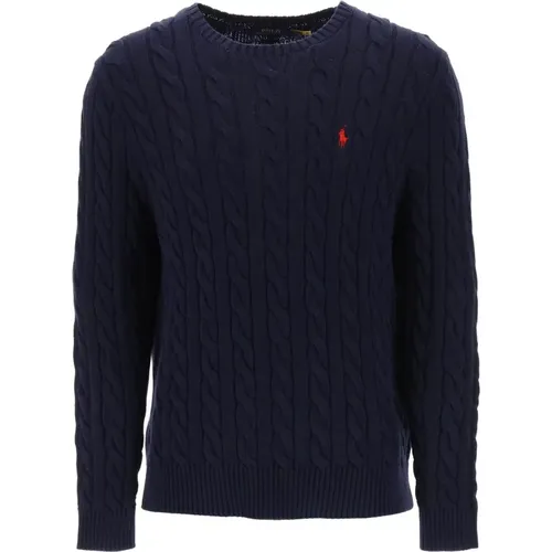 Baumwoll-Cable-Knit-Crew-Neck-Pullover , Herren, Größe: L - Polo Ralph Lauren - Modalova