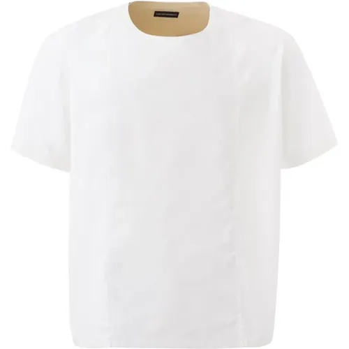 Weißes Oversized T-Shirt mit seitlichem Verschluss , Herren, Größe: M - Emporio Armani - Modalova
