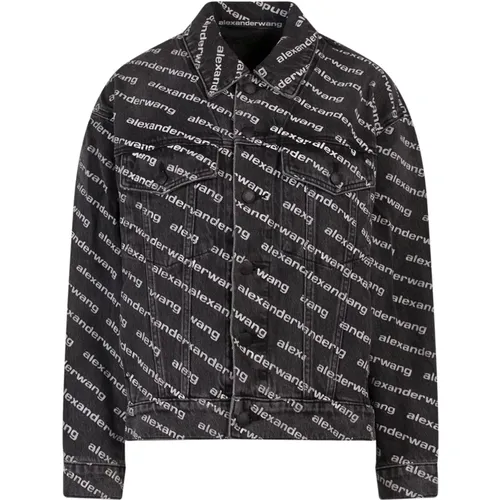 Schwarze Denimjacke mit Logo und Taschen,Jacke für die Rückfall-Jeans - alexander wang - Modalova
