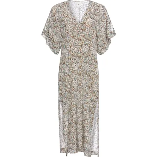 Beige Seiden Kimono Ärmel Kleid , Damen, Größe: XL - Heartmade - Modalova