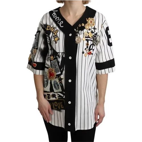 Kristall Charms Amore Shirt - Weiße und Schwarze Bluse - Dolce & Gabbana - Modalova