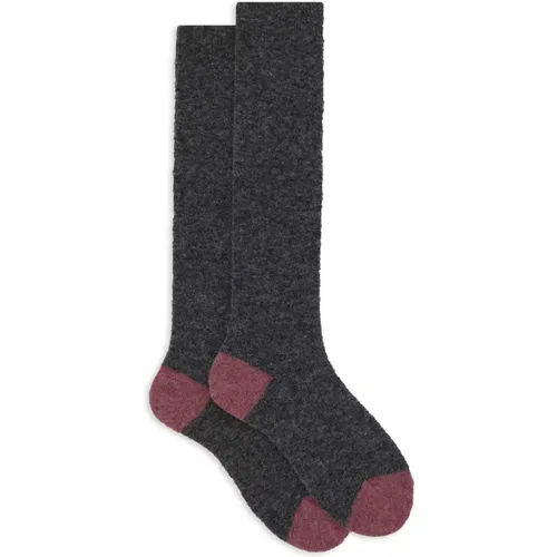 Lange einfarbige graue Bouclé-Socken für Damen mit kontrastierenden Details,Lange einfarbige blaue Bouclé-Socken für Damen mit kontrastierenden De - Gallo - Modalova