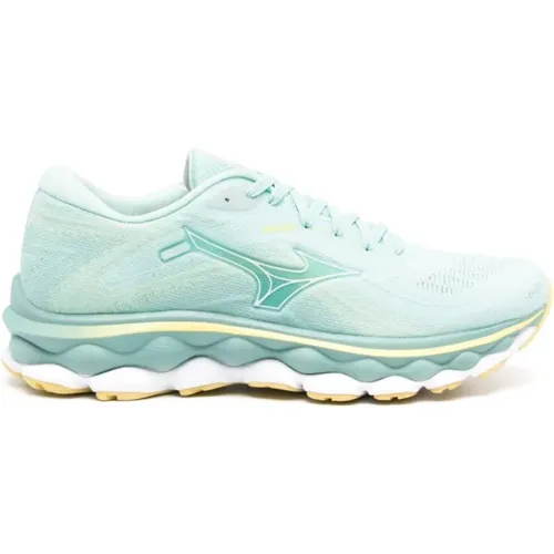 Blau Gestrickte Sneakers mit Perforierten Details , Damen, Größe: 35 EU - Mizuno - Modalova