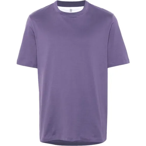 Lila Baumwoll Rundhals T-shirt - BRUNELLO CUCINELLI - Modalova