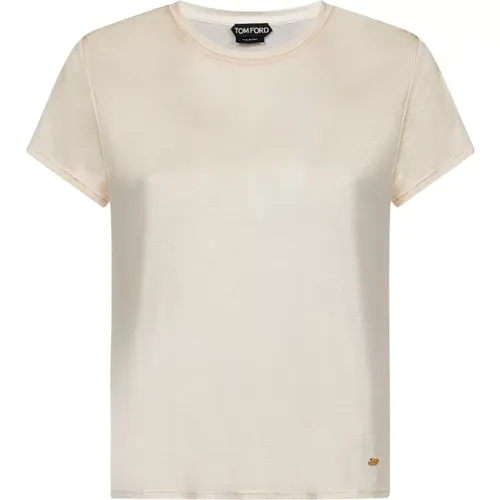 Silk T-Shirt with Gold Logo , female, Sizes: S - Tom Ford - Modalova