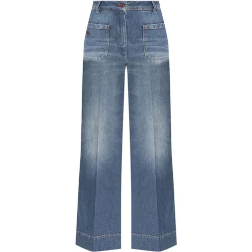 Blaue Jeans mit Besticktem Logo , Damen, Größe: W29 - Victoria Beckham - Modalova