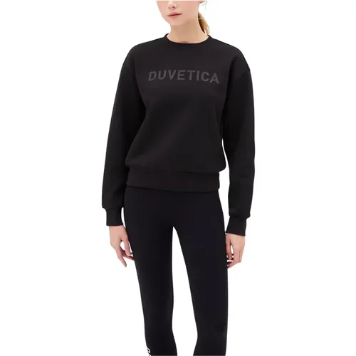 Schwarzer Logo Sweatshirt Chic Casual Trendy , Damen, Größe: L - duvetica - Modalova