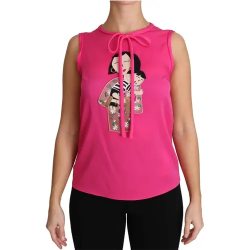 Rosa Seidenfamilie Tank Top Shirt,Rosa Seiden Tank Mama Bluse - Dolce & Gabbana - Modalova