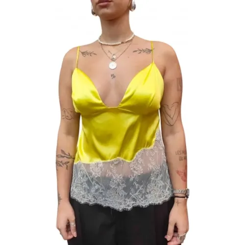 Gelbe Spitzen-Camisole mit Silberdetails , Damen, Größe: L - Elisabetta Franchi - Modalova