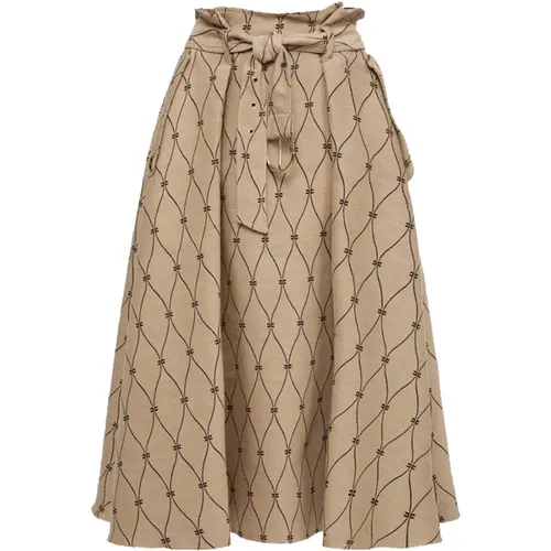 Pleated Skirt with Ribbon Belt , female, Sizes: S - Elisabetta Franchi - Modalova