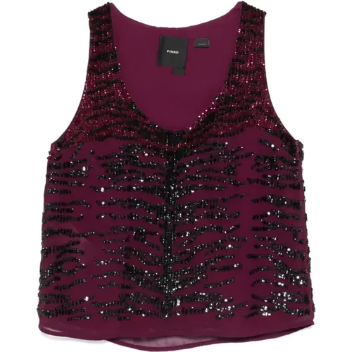 Zebra Sequin Besticktes Ärmelloses Top , Damen, Größe: M - pinko - Modalova