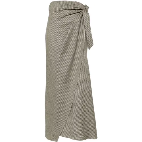 Grey Linen Blend Striped Skirt , female, Sizes: ONE SIZE - Alysi - Modalova