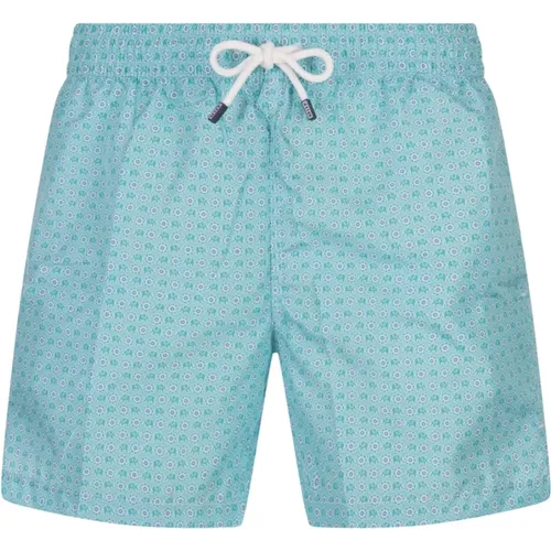 Turquoise Elephant Flower Swim Shorts , male, Sizes: 2XL - Fedeli - Modalova