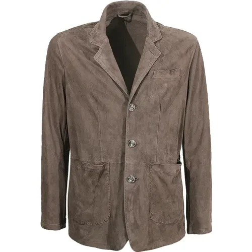 Dark Leather Jacket , male, Sizes: M, L - Barba - Modalova