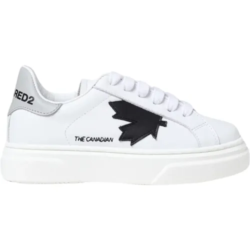 Weiße flache Schuhe mit Blatt-Logo-Druck - Dsquared2 - Modalova