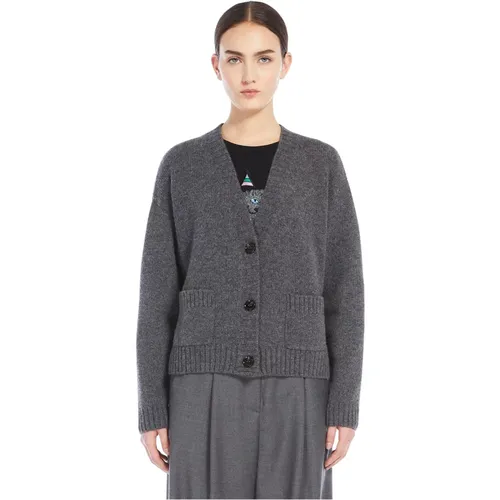 Graue Woll-Strickjacke mit V-Ausschnitt - Max Mara Weekend - Modalova