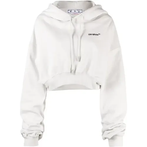 Off , Timeless Crop Hoodie with Signature Logo , female, Sizes: XS - Off White - Modalova