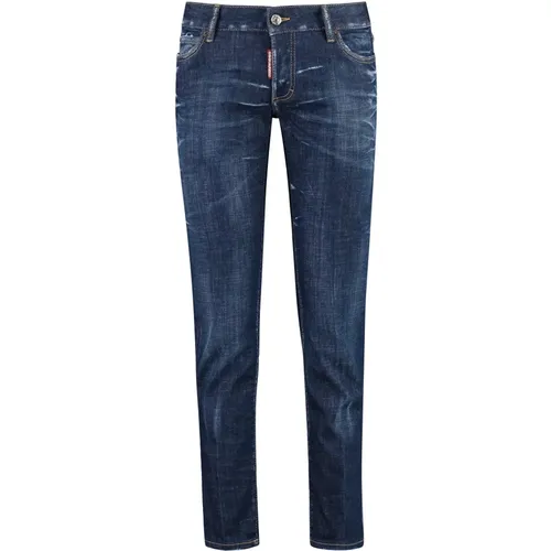 Zerrissene Straight-Leg-Jeans mit Lederetikett , Damen, Größe: 2XS - Dsquared2 - Modalova