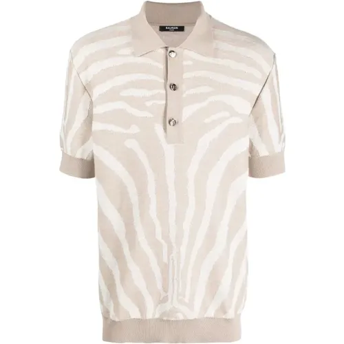Ao zebra knitted polo shirt , male, Sizes: 2XL, XL, L, M - Balmain - Modalova