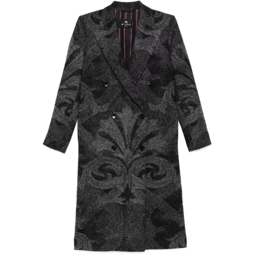 Double-Breasted Wool Coat Grey Classic , female, Sizes: S, XS - ETRO - Modalova