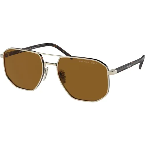 Gold/Braune Sonnenbrille , Herren, Größe: 57 MM - Prada - Modalova