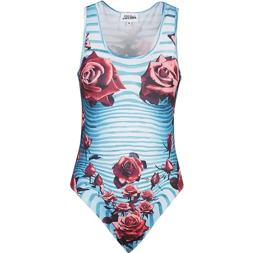 Blue Striped Floral Bodysuit Top , female, Sizes: M, XS - Jean Paul Gaultier - Modalova