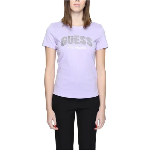 Printed Cotton Round Neck T-Shirt in Lilac , female, Sizes: XS, L, S, M - Guess - Modalova