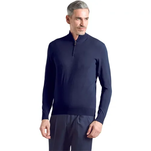 Blauer Woll-Halb-Zip-Pullover - COLOMBO - Modalova